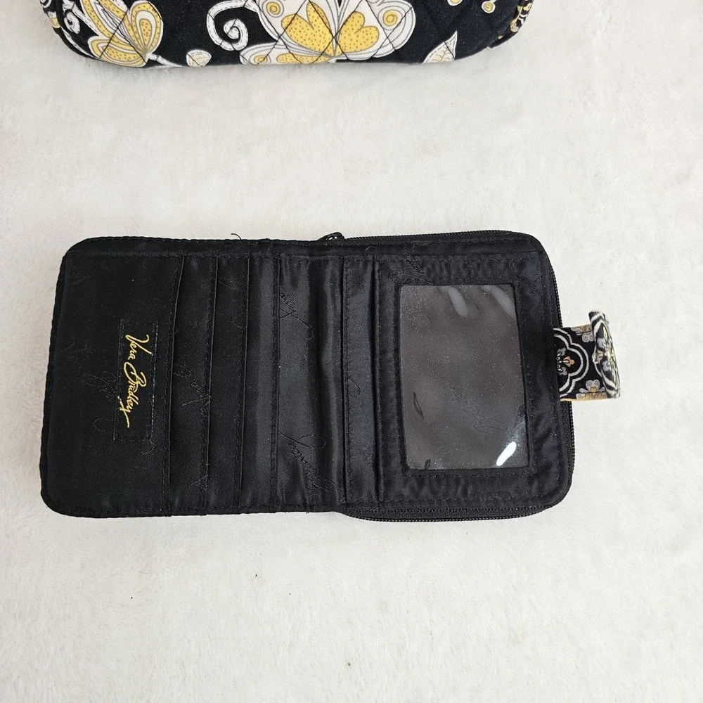 Vera Bradley black Yellow and White Floral Bird Purse with Matching Wallet - Picture 10 of 15